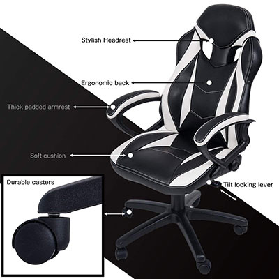 Merax-Ergonomic-Racing-Style-PU-Leather-Gaming-Chair-features