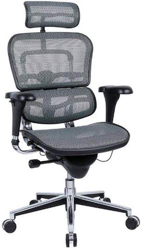 4-Ergohuman High Back Executive Chair with Headrest, Grey Mesh Seat & Back