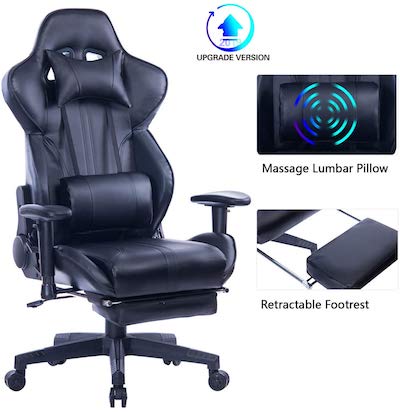7-Blue Whale Gaming Chair with Adjustable Massage Lumbar Pillow