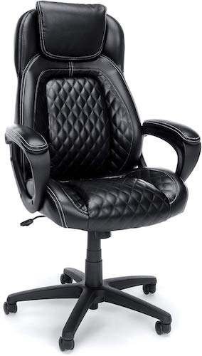 7-OFM Essentials Collection Racing Style SofThread Leather High Back Office Chair, in Black (ESS-6060)