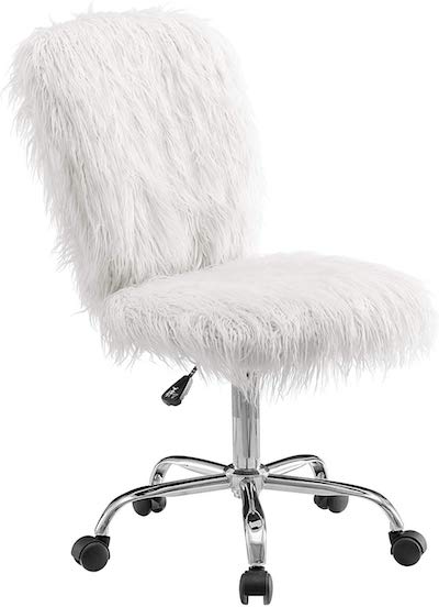 8-Linon Cora Faux Flokati Armless Office Chair, White